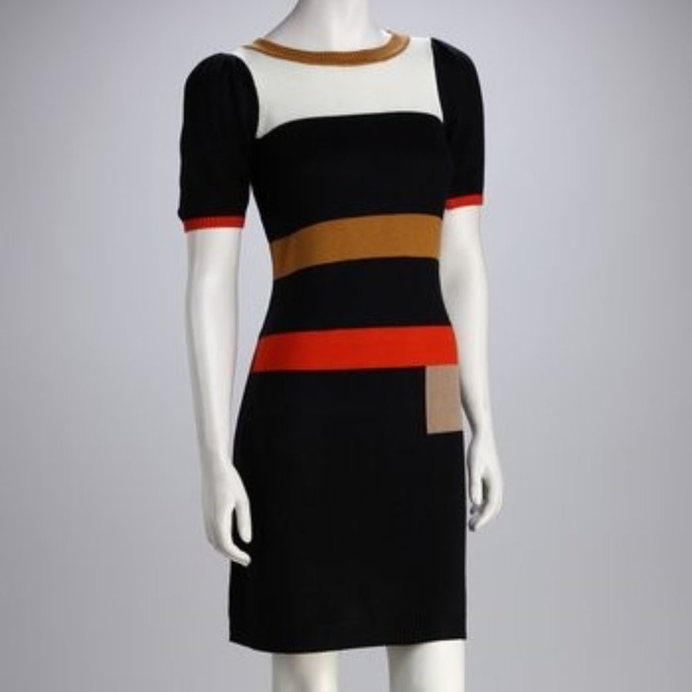 Jessica Howard Medium Navy & Orange Stripe Sweater Dress